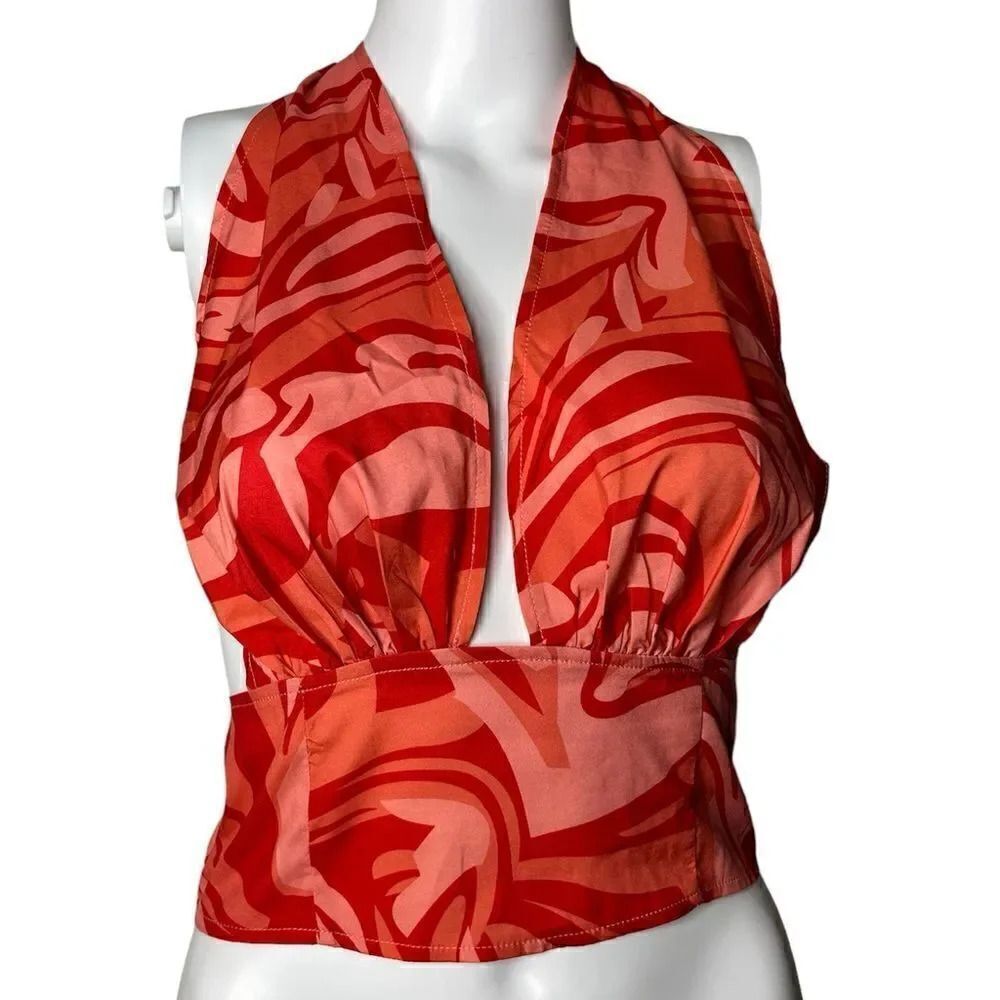 SHEIN Groovy Swirl Cropped Halter Top Pink & Red Size XS